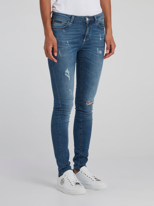 Blue Distressed Skinny Trousers