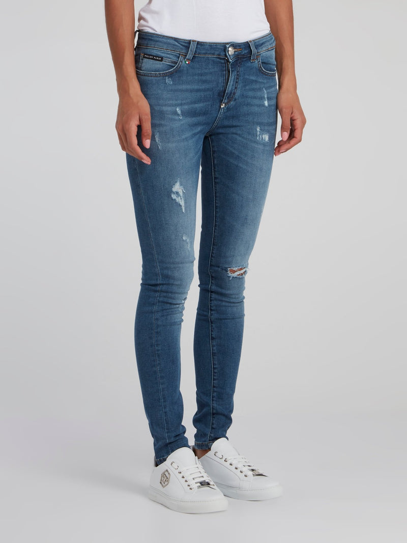Blue Distressed Skinny Trousers