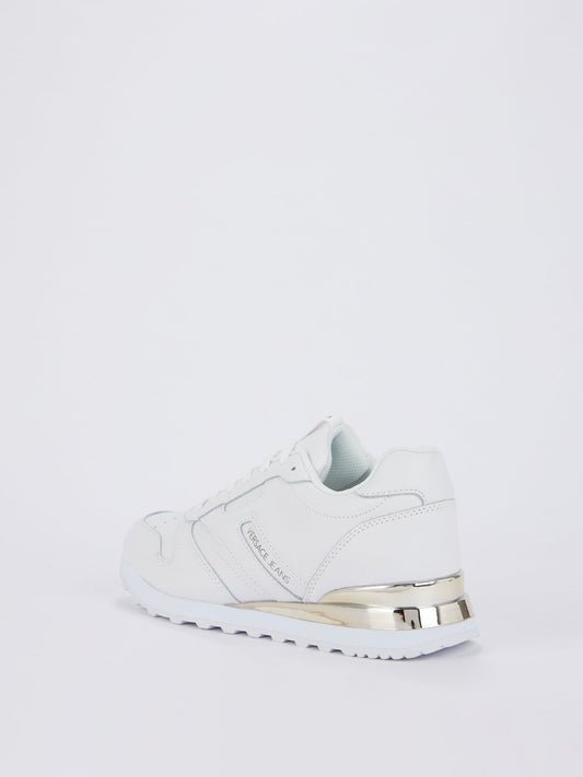 White Perforated Panel Leather Sneakers