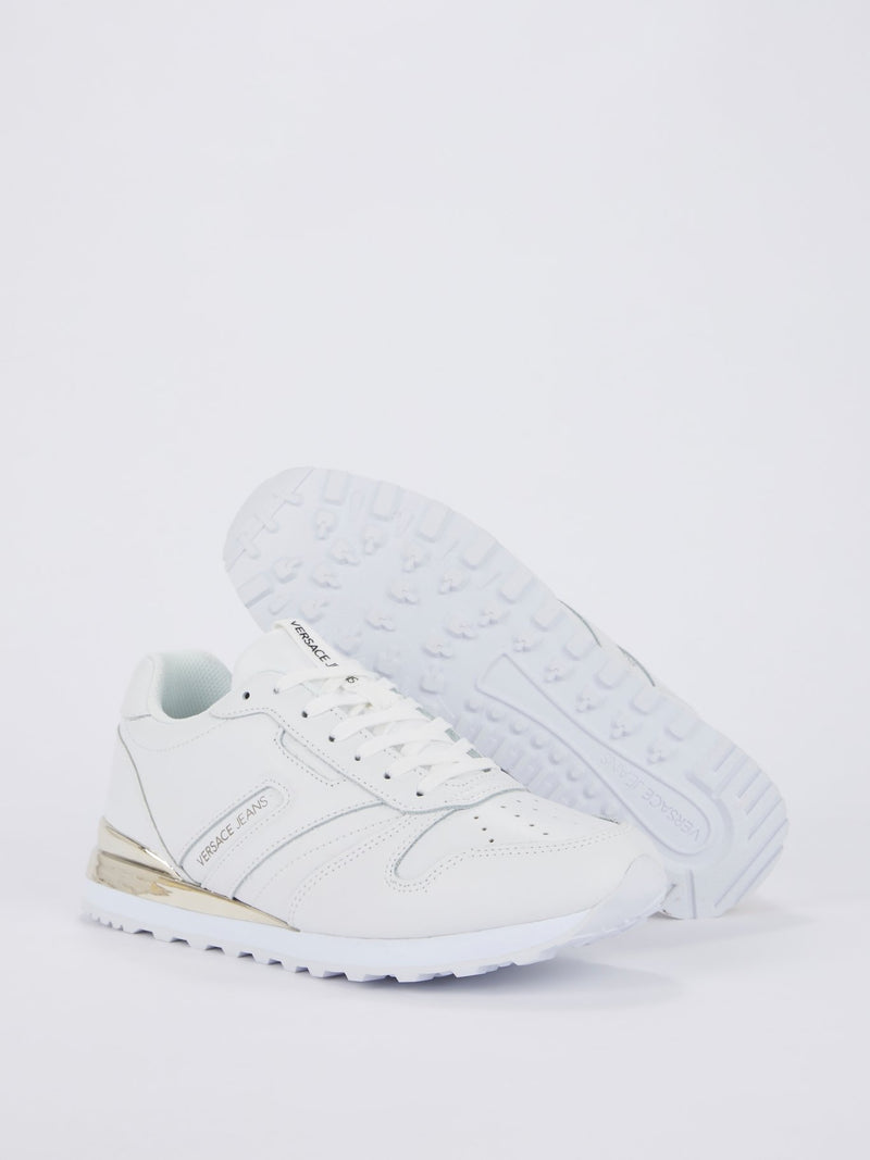 White Perforated Panel Leather Sneakers