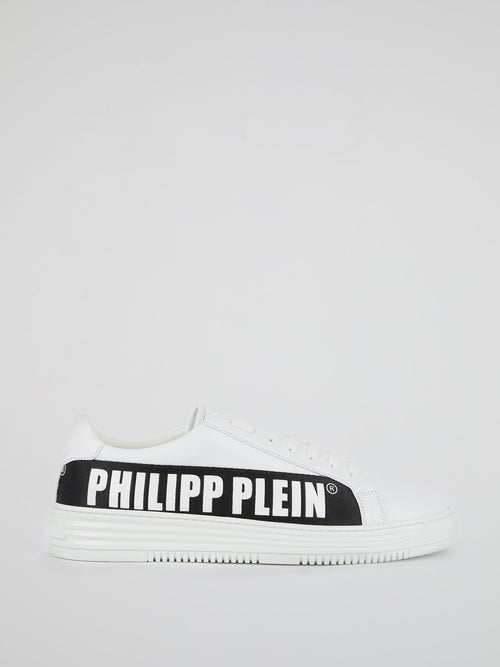 White Logo Stripe Low Top Sneakers