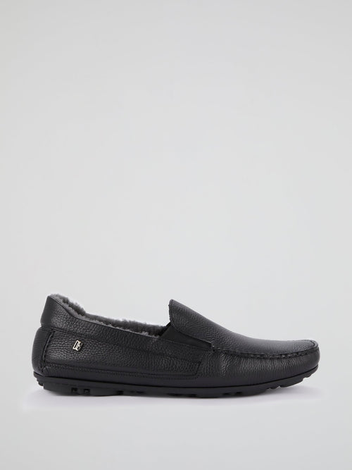 Black Fur Trim Moccasins