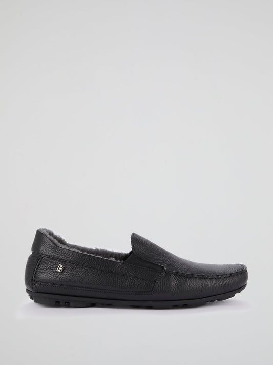 Black Fur Trim Moccasins