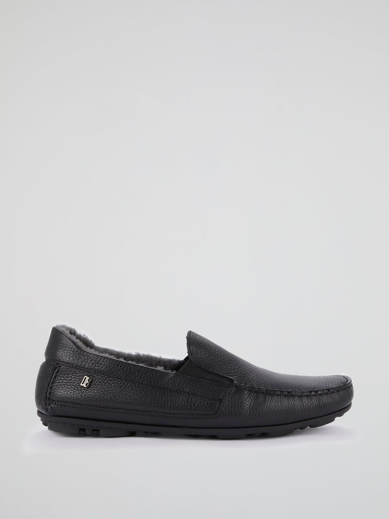 Black Fur Trim Moccasins