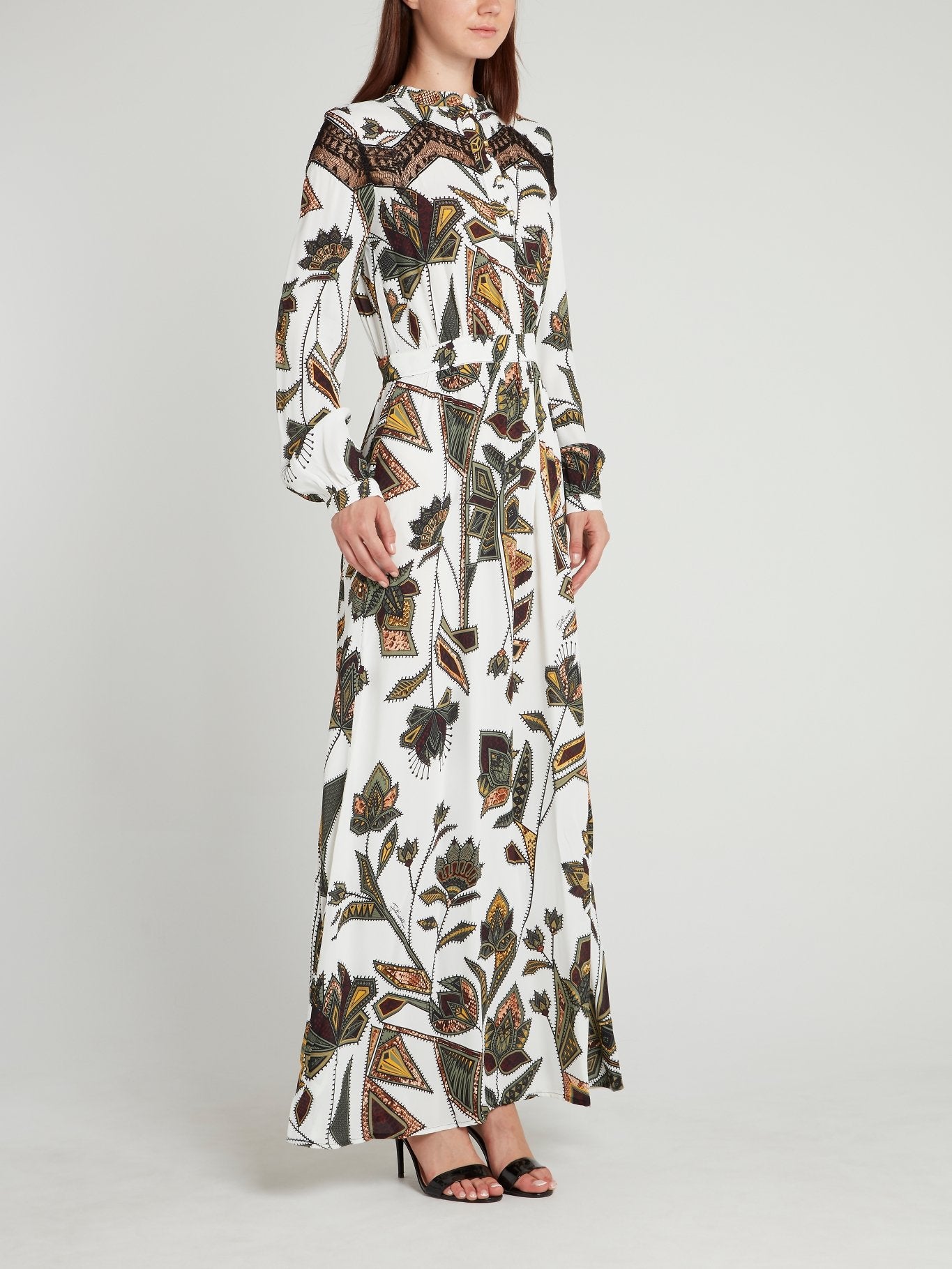 Платье с рукавами "епископ" и вставкой из кружева