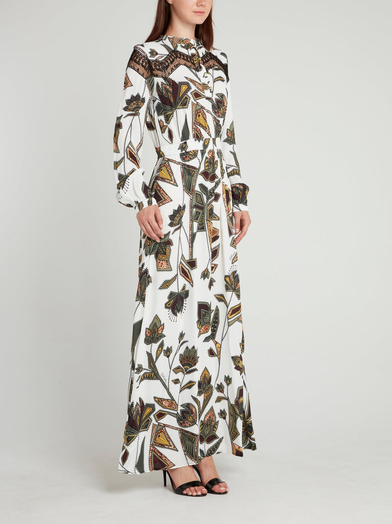 Платье с рукавами "епископ" и вставкой из кружева