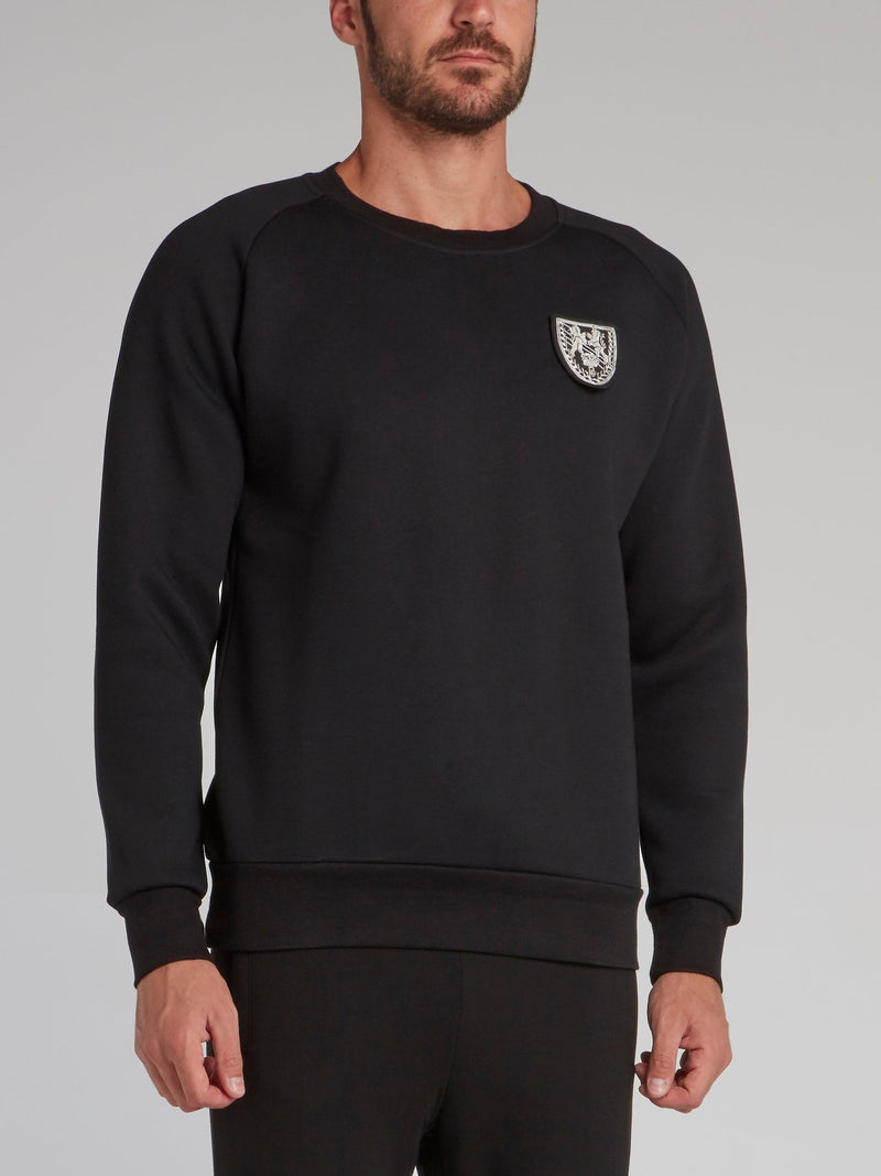 Black Appliquéd Crewneck Sweatshirt