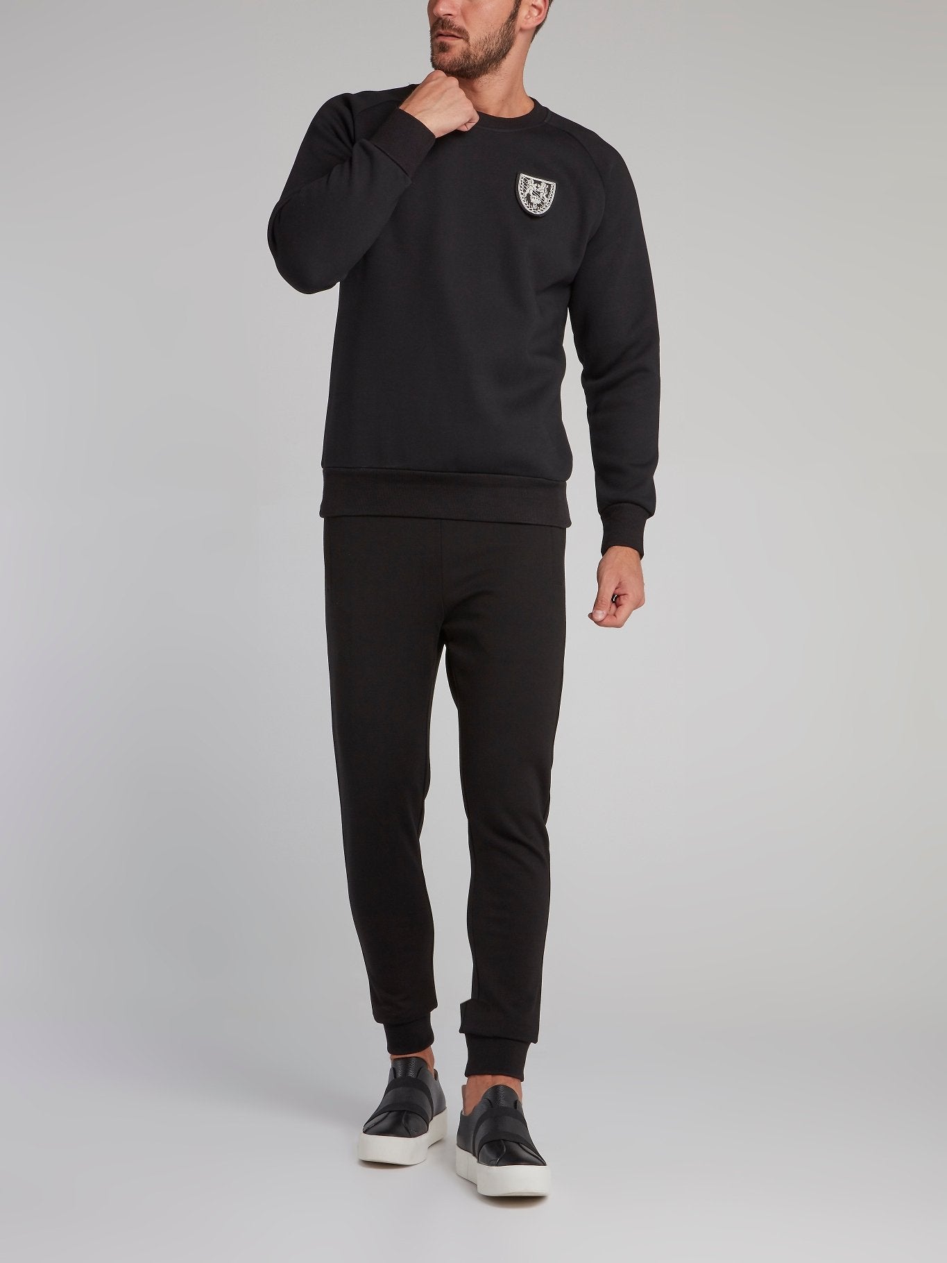 Black Appliquéd Crewneck Sweatshirt