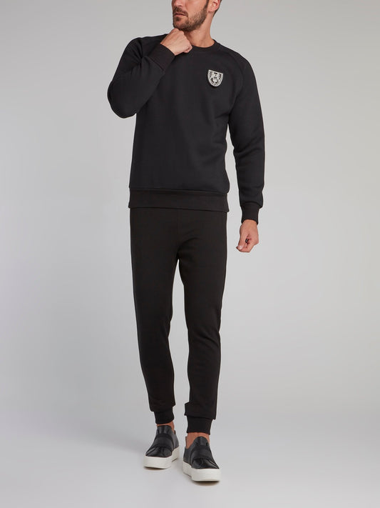 Black Appliquéd Crewneck Sweatshirt