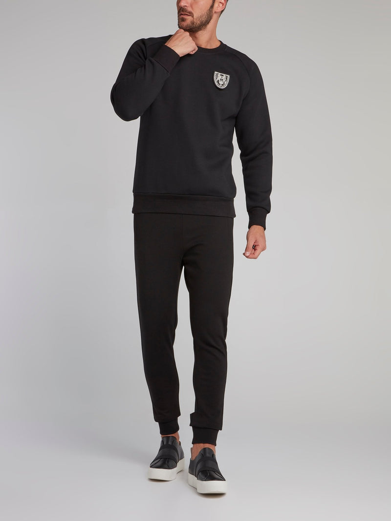 Black Appliquéd Crewneck Sweatshirt