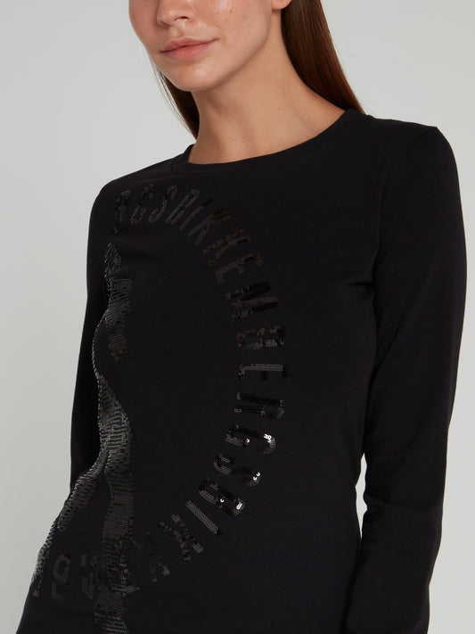 Черный лонгслив с логотипом