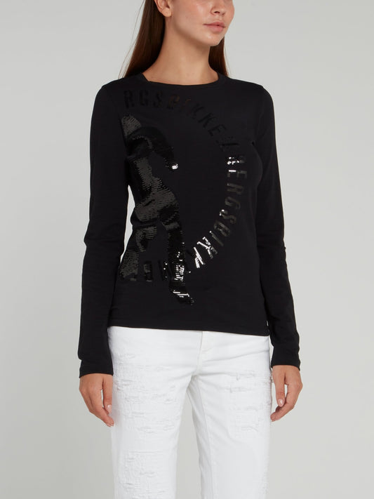 Черный лонгслив с логотипом