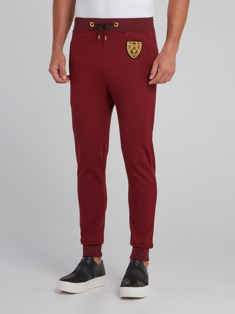 Burgundy Appliquéd Jogging Trousers