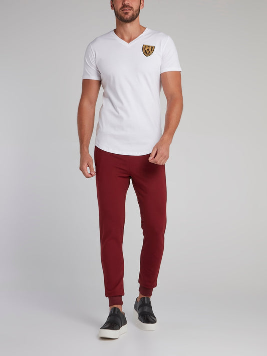 Burgundy Appliquéd Jogging Trousers