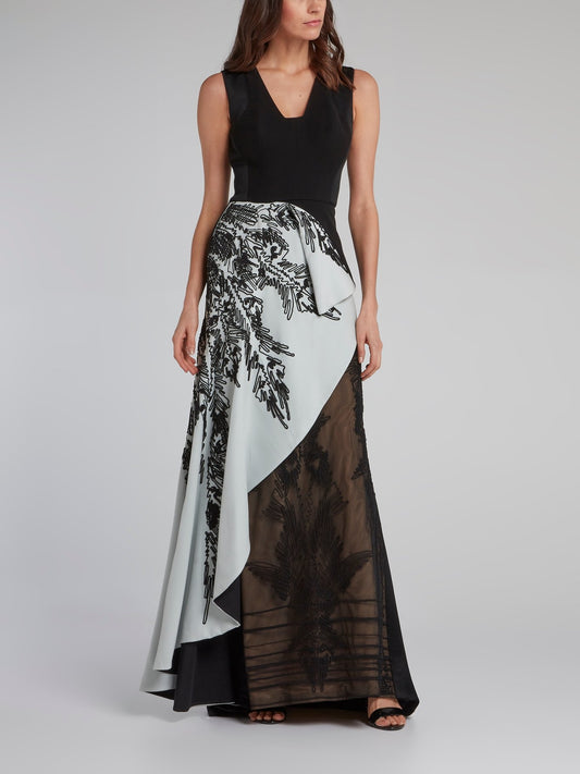 Black Ruffle Overlay Maxi Dress