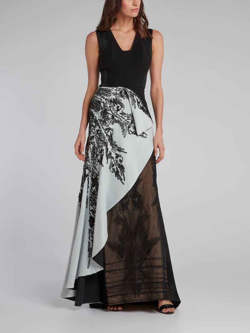 Black Ruffle Overlay Maxi Dress