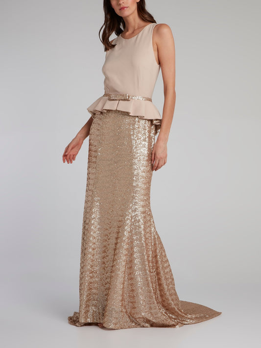 Gold Sequin Peplum Maxi dress