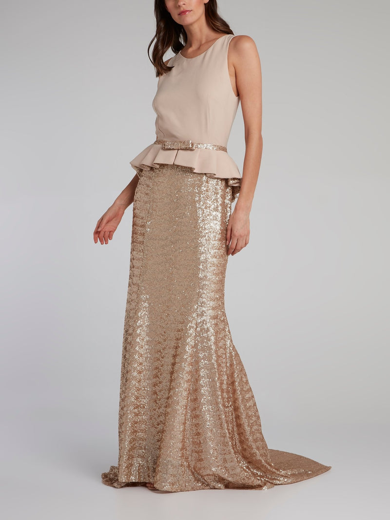 Gold Sequin Peplum Maxi dress