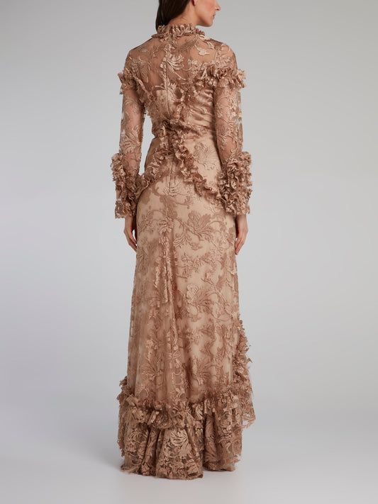 Gold Baroque Ruffle Lace Gown