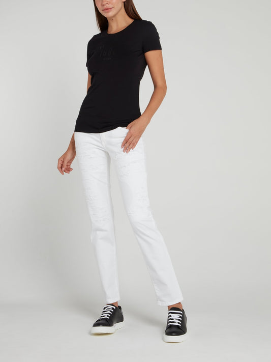 Черная приталенная футболка с круглым вырезом