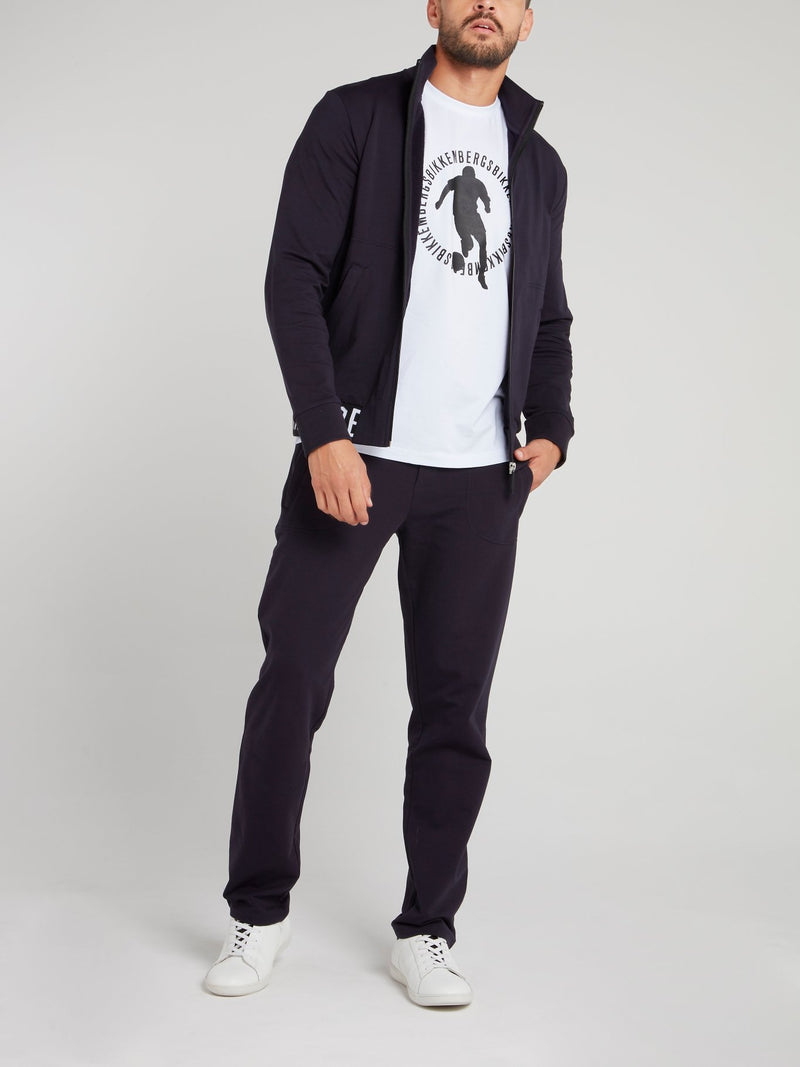 Темно-синие брюки из флиса на резинке с логотипом