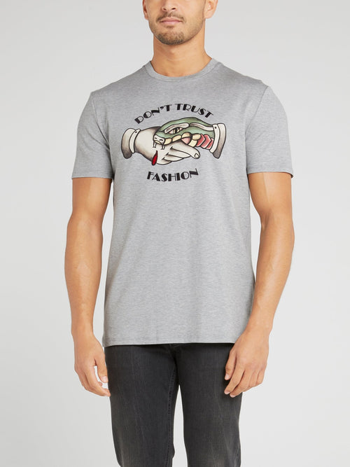 Серая хлопковая футболка с надписью