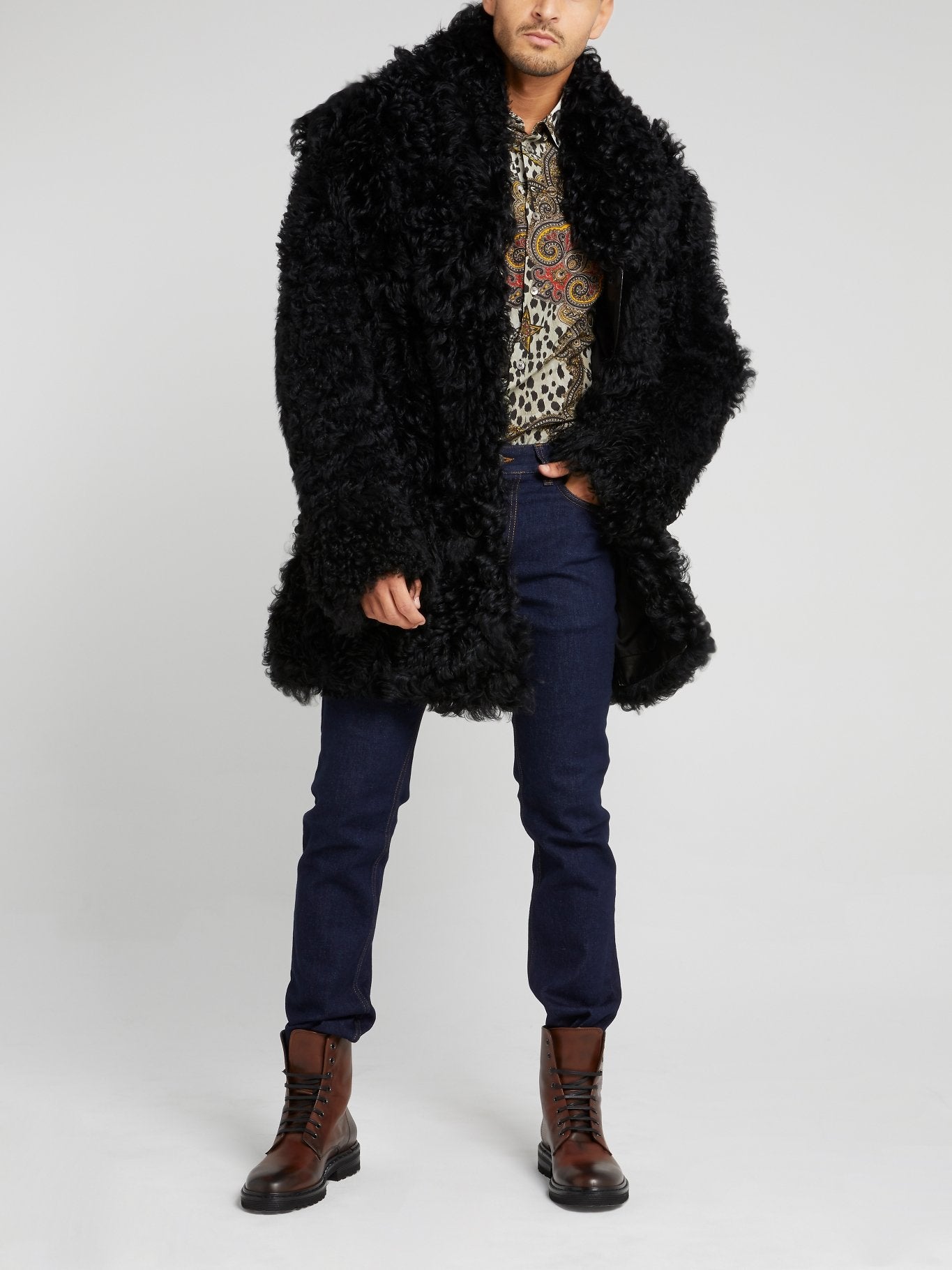 Рубашка с длинными рукавами, леопардовым и барочным принтом