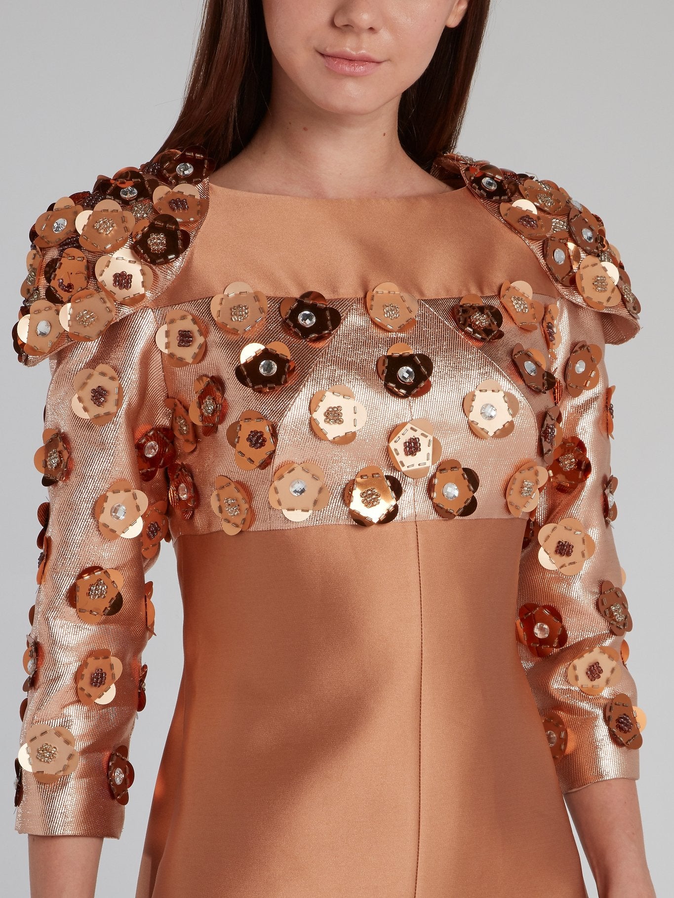 Bronze Beadwork Rear Zip Maxi Dress