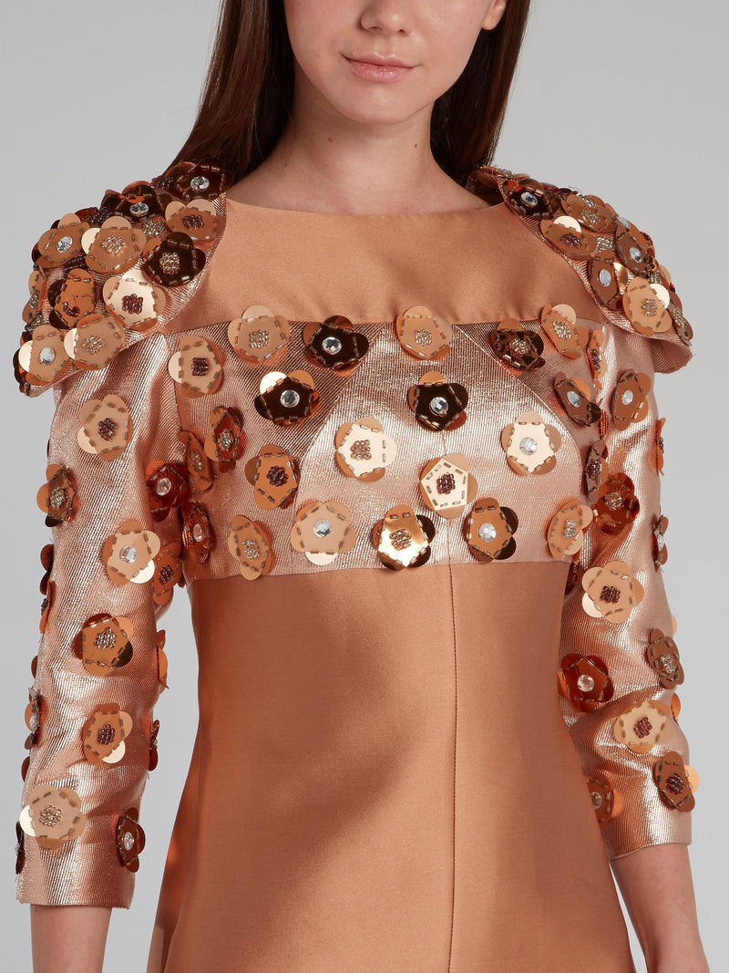 Bronze Beadwork Rear Zip Maxi Dress