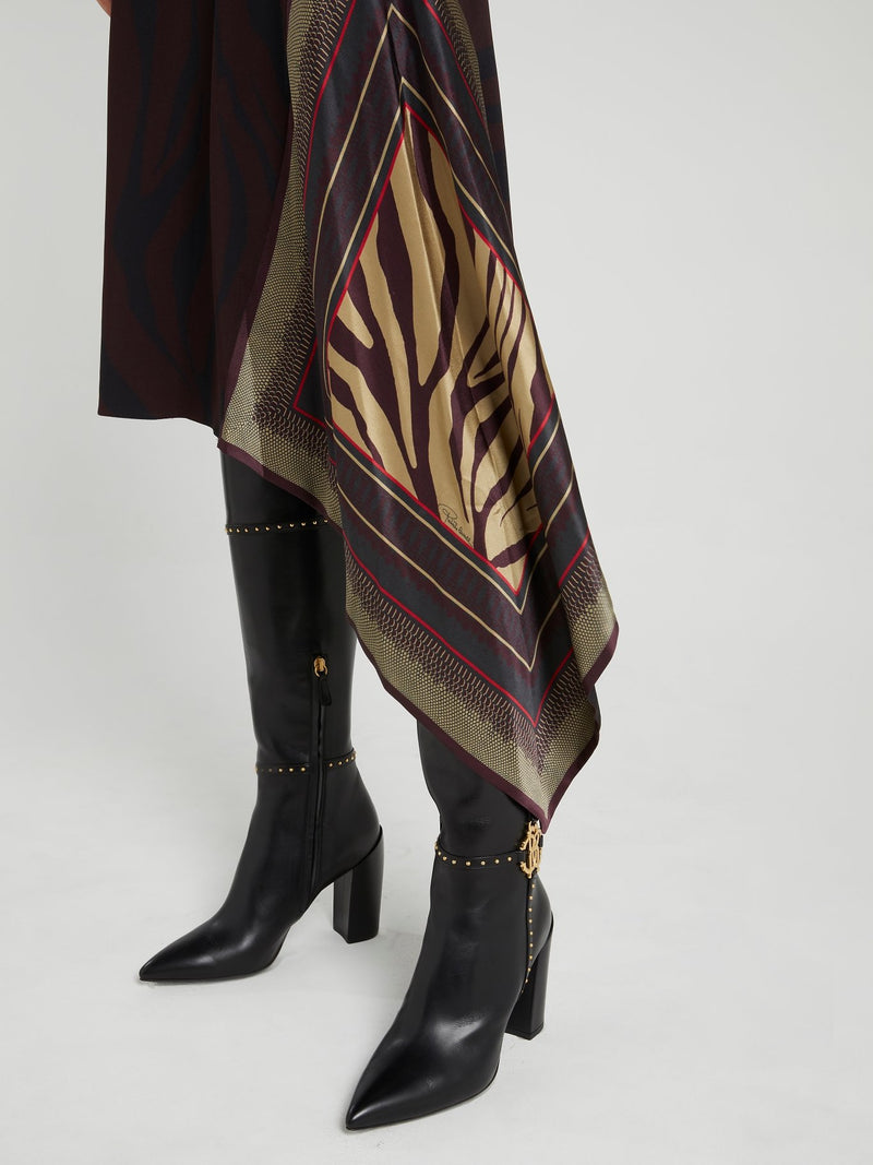 Асимметричная юбка-миди с анималистическим принтом