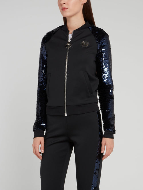 Черная куртка с рукавами из пайеток