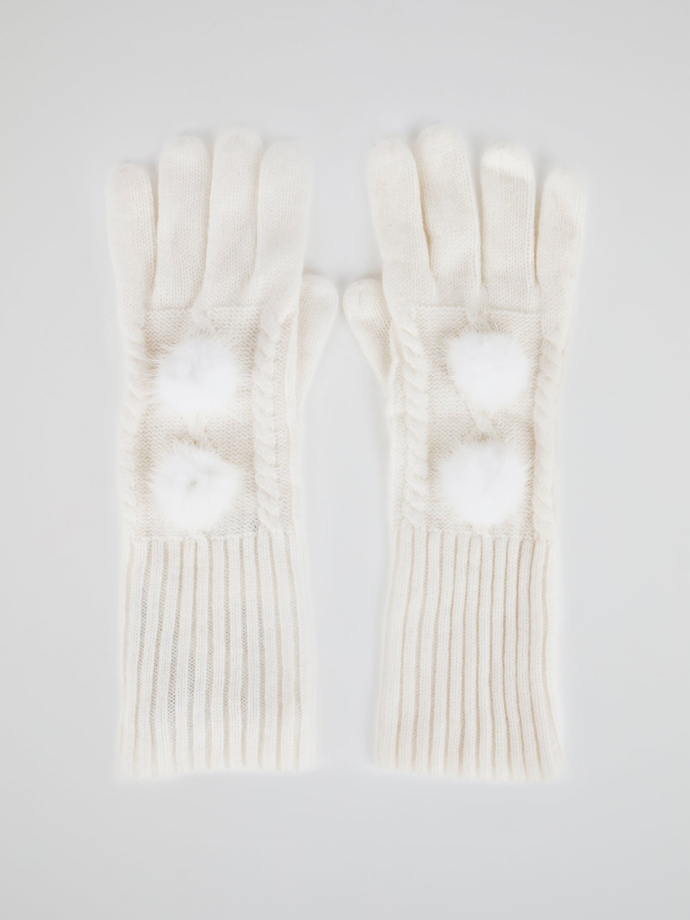 White Mink Fur Pom Pom Gloves