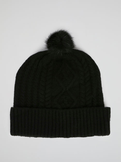 Black Vison Fur Pom Pom Bonnet