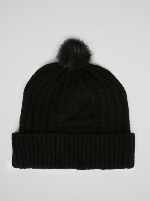 Black Vison Fur Pom Pom Bonnet