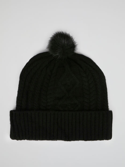 Black Vison Fur Pom Pom Bonnet
