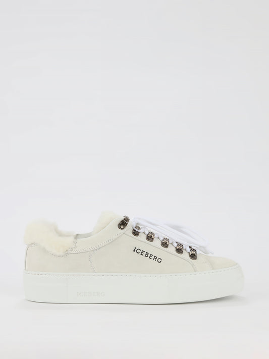 White Fur Trim Suede Trainers