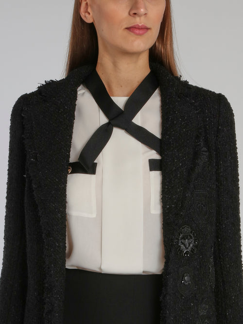 Black Appliquéd Frayed Jacket