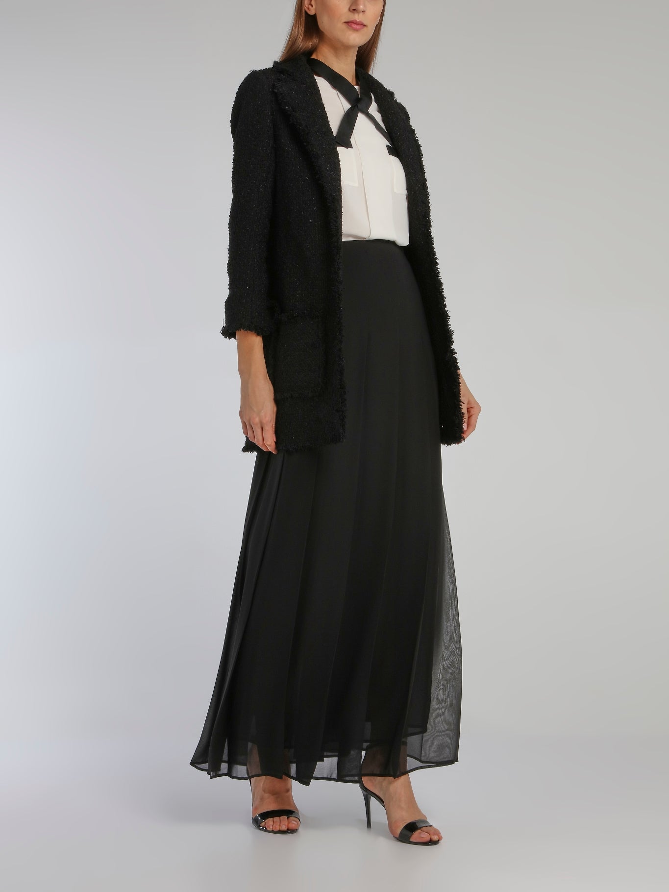 Black Appliquéd Frayed Jacket