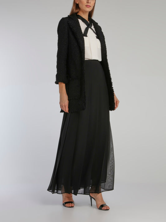 Black Appliquéd Frayed Jacket