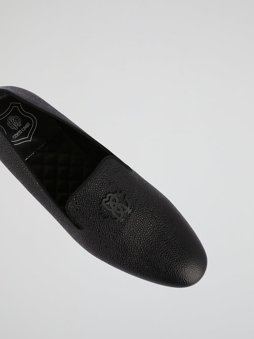 Black Cloqué Leather Loafers