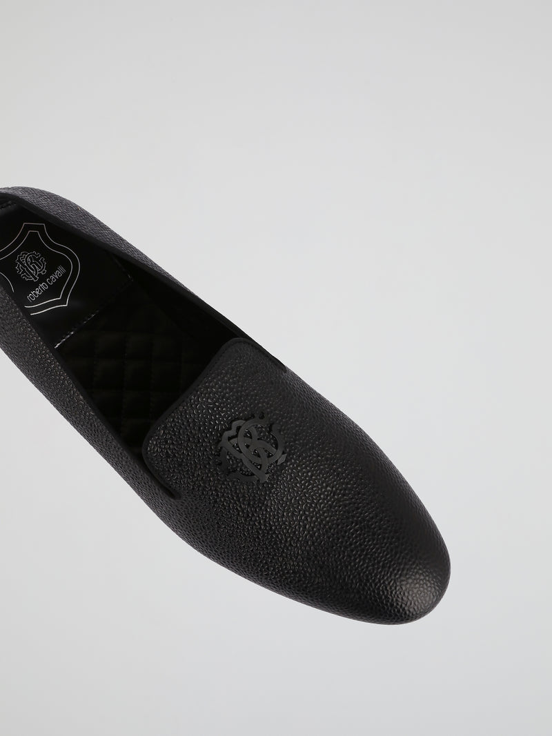 Black Cloqué Leather Loafers
