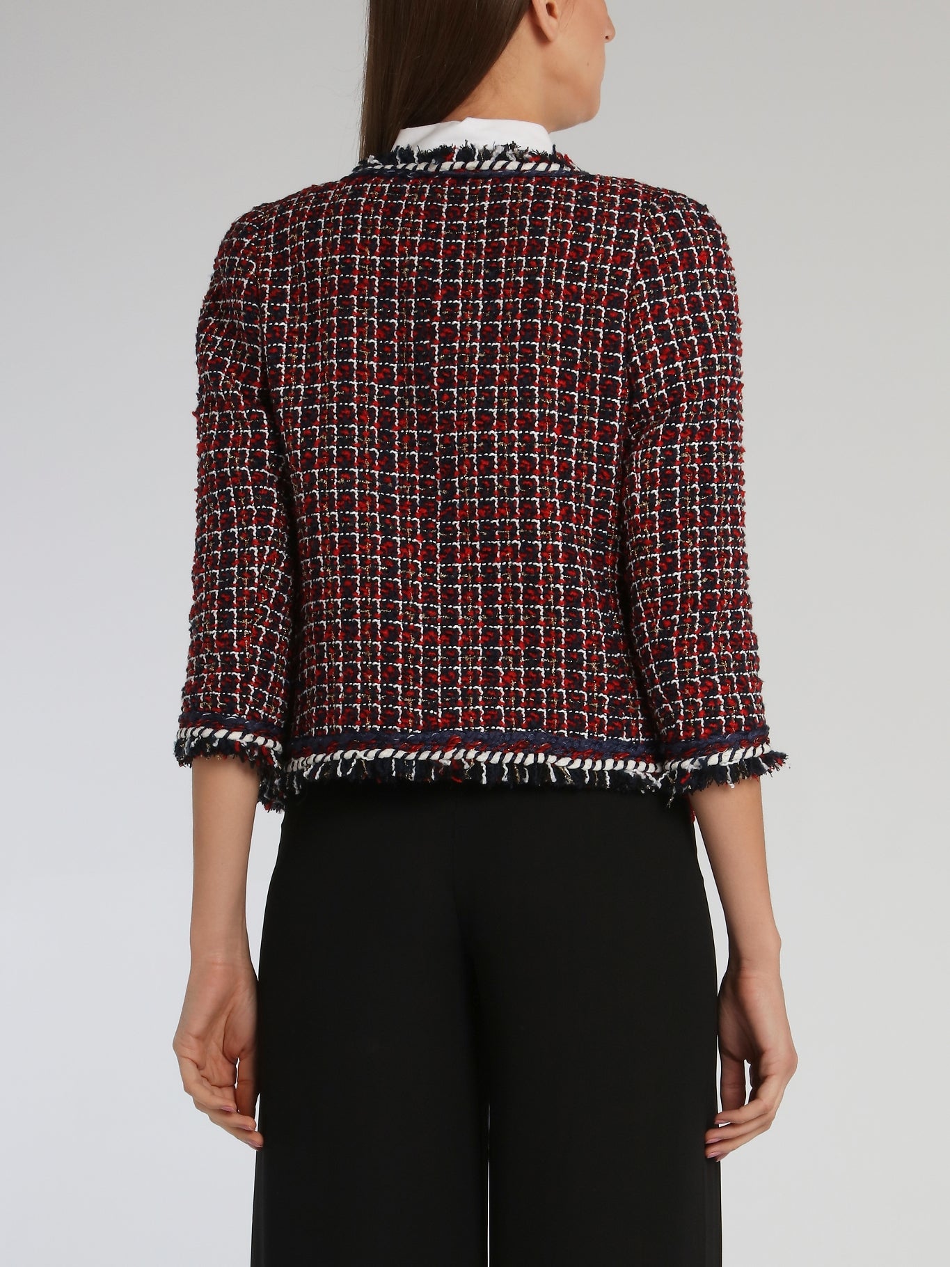 Appliquéd Check Tweed Jacket