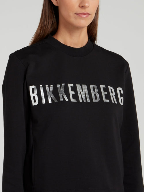 Черный свитшот с блестящим логотипом