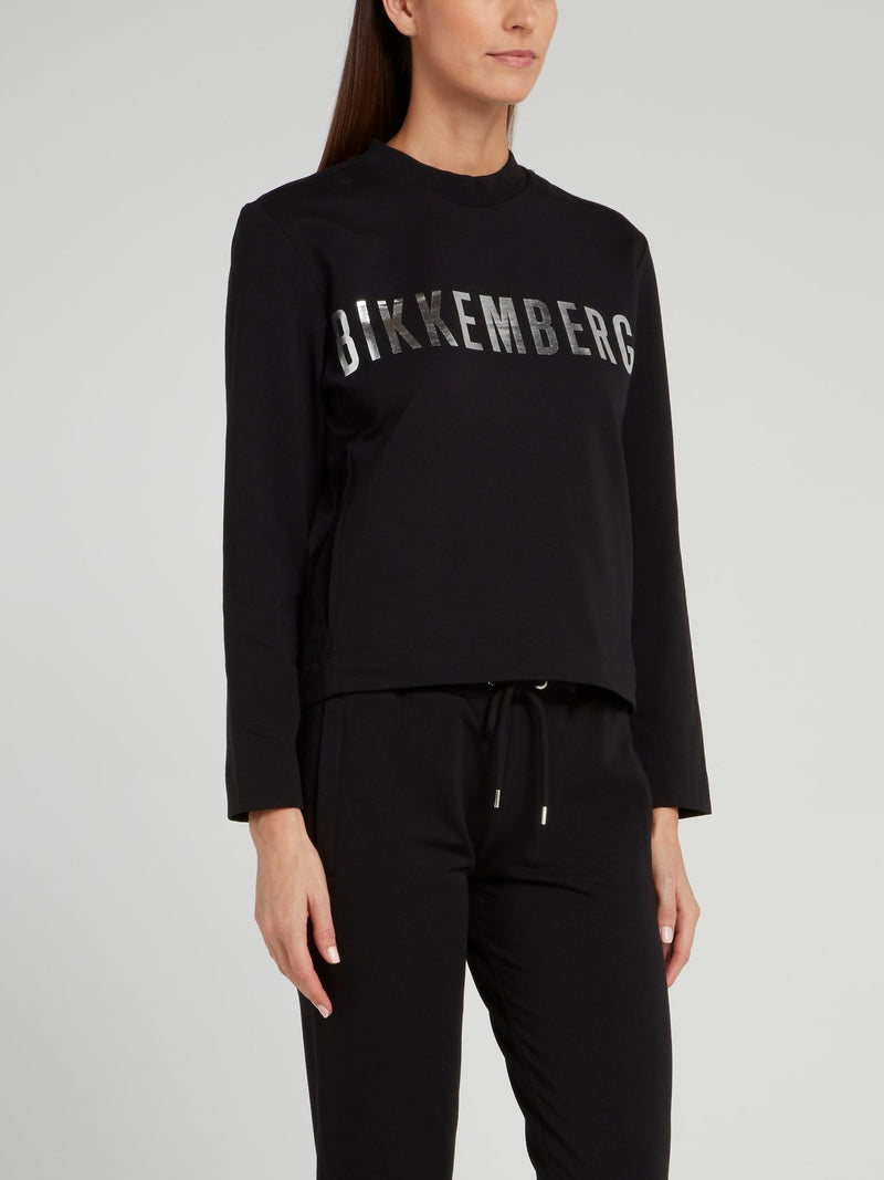 Черный свитшот с блестящим логотипом