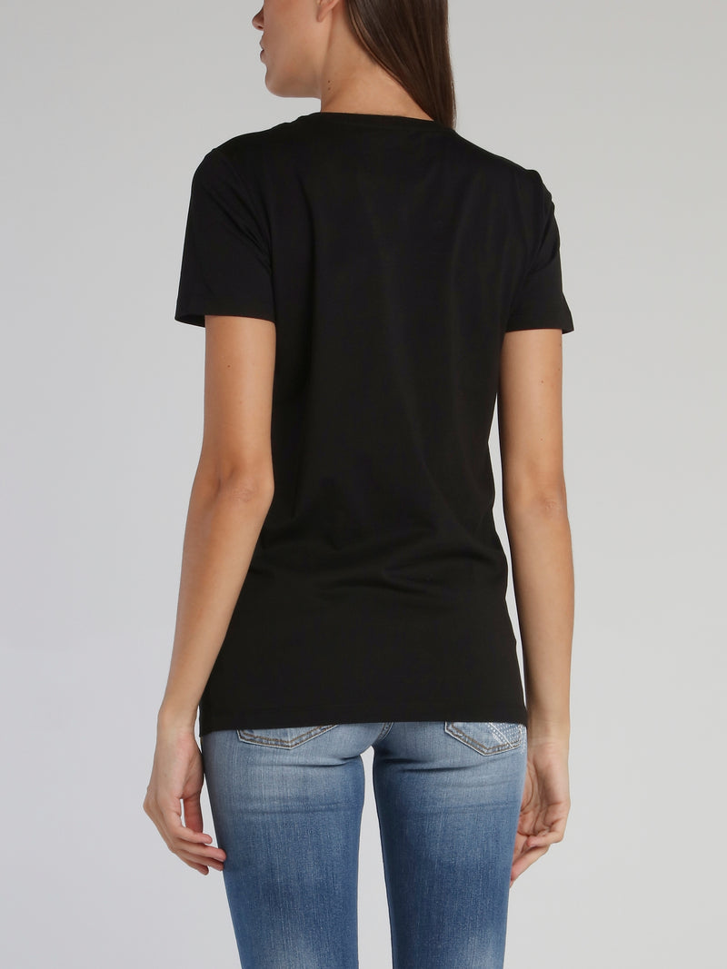 Black Embroidered Statement Cotton T-Shirt
