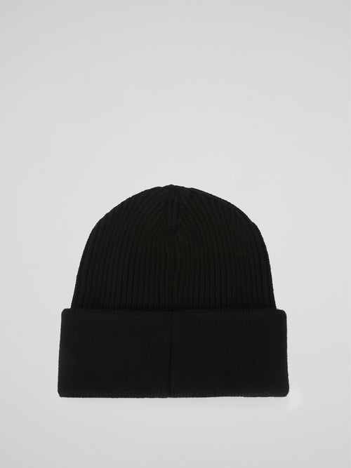 Space Plein Black Ribbed Beanie
