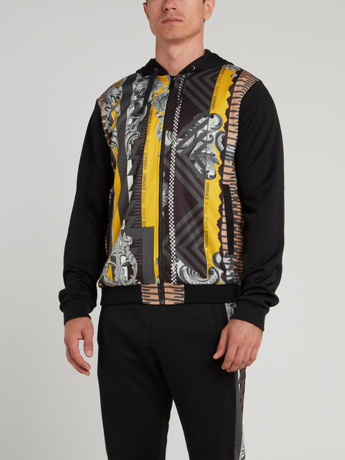 Черная толстовка с капюшоном с барочным принтом