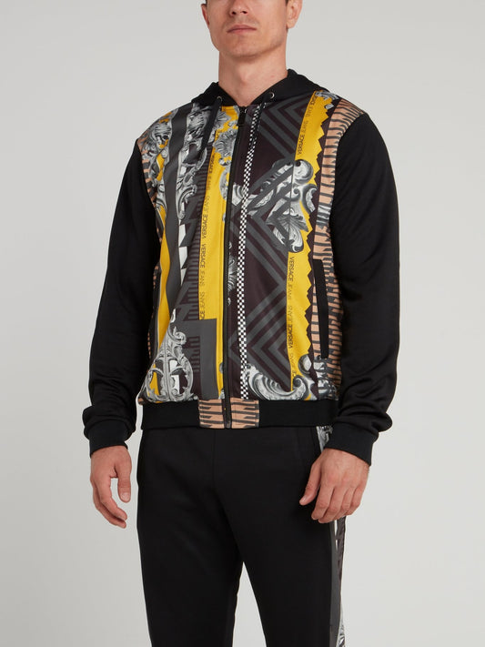 Черная толстовка с капюшоном с барочным принтом