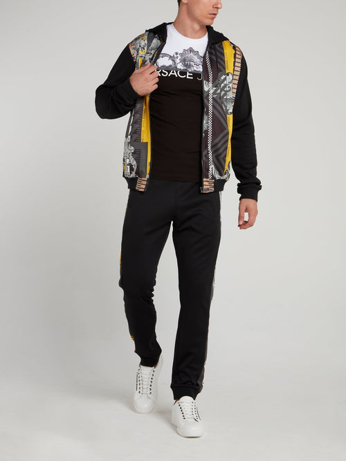 Черная толстовка с капюшоном с барочным принтом