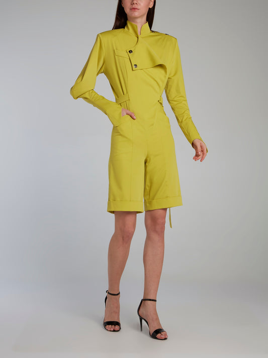 Chartreuse Belted Cotton Jumpsuit